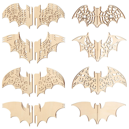 24-Piece 3D Halloween Bat Wood Craft Cutouts, 2x3 Inch Unfinished Wooden Ornaments for Painting
