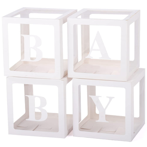 4 Transparent Balloon Boxes with BABY Letters for Baby Shower and Gender Reveal, 11.81 Inch, White