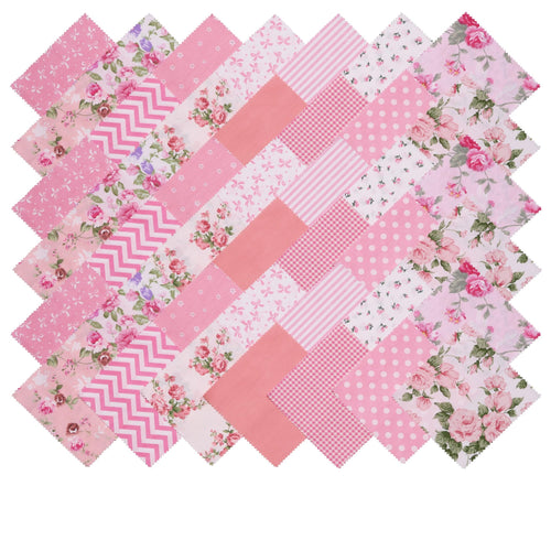 42-piece Pink 5x5 Inch Precut 100% Cotton Fabric Squares for Quilting, Sewing, and DIY Patchwork