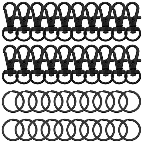 80-Piece Black Swivel Snap Hooks and Key Rings Set, 32mm Lobster Claw Clasps with 25mm Key Rings for DIY Jewelry and Crafts