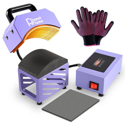 Mini Hat Press Heat Machine with 5.4" x 3.1" Curved Teflon Coated Heat Plate, Digital Temperature and Timer, Purple