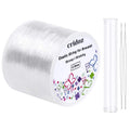 Roll of clear elastic stretch cord for bracelets with two beading needles and a clear tube.