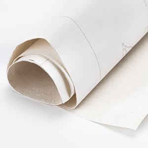 Rolled up unpainted canvas with faint grid lines and sketch for paint by numbers kit