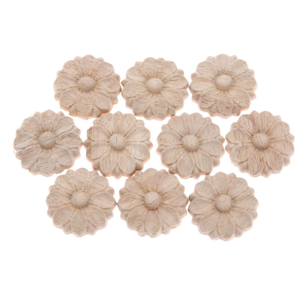 Ten unpainted wooden rosette onlay appliques arranged in a grid on a white background.