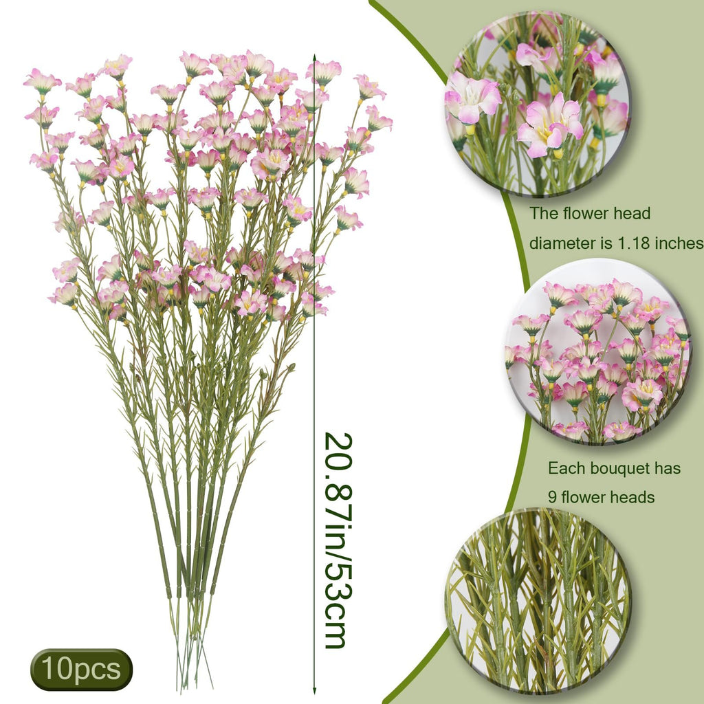 Bunch of 10 artificial pink forsythia branches with stems, showing close-ups of flowers and stems.