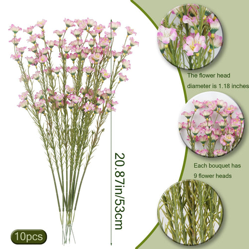 Bunch of 10 artificial pink forsythia branches with stems, showing close-ups of flowers and stems.