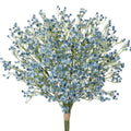 Bunch of blue artificial baby's breath flowers with green stems tied with twine