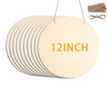Stack of 10 unfinished wood circles with twine and burlap ribbon, one circle shows '12INCH' text