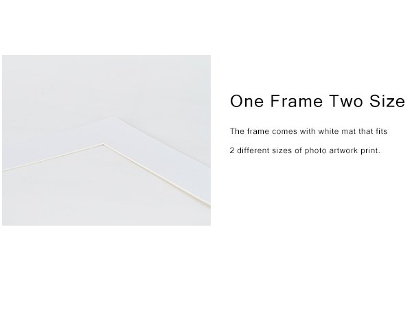 Collage picture frame mat showing how one frame fits two sizes of artwork