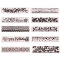 Ten plastic embossing folders with various patterns including floral, stars, lace, butterflies, and text.