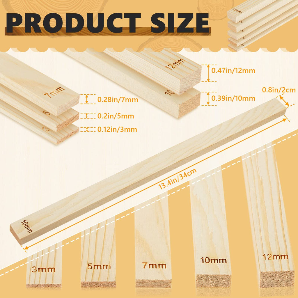 Wood rolling pin guides showing different thicknesses from 3mm to 12mm, with measurements in inches and millimeters.