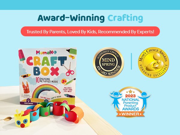 Craft Box with 10 engaging activities inside, shown with award badges and craft chain.