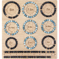Bamboo beading board with bracelets arranged in size circles and beads in storage slots.