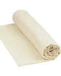 Rolled unbleached cotton muslin fabric on a white background, showing texture and weave.