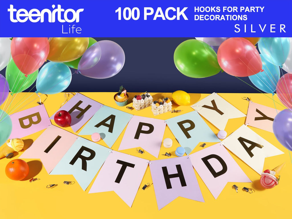 Happy Birthday banner with balloons and party decorations, close-up view