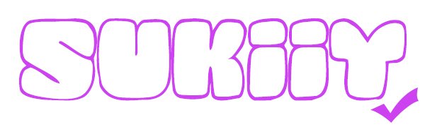 Purple outline of the word SUKIIT with a purple checkmark on the right