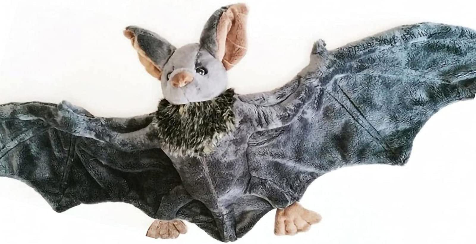 Plush bat stuffed animal with outstretched wings and fur collar, shown from the front against a white background.