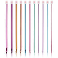 Set of 11 multicolor aluminum Tunisian crochet hooks with size markings from 2mm to 8mm, displayed vertically against a white background.