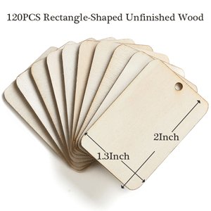Fan of unfinished wood rectangle cutouts with dimensions labeled 2 inch and 1.3 inch