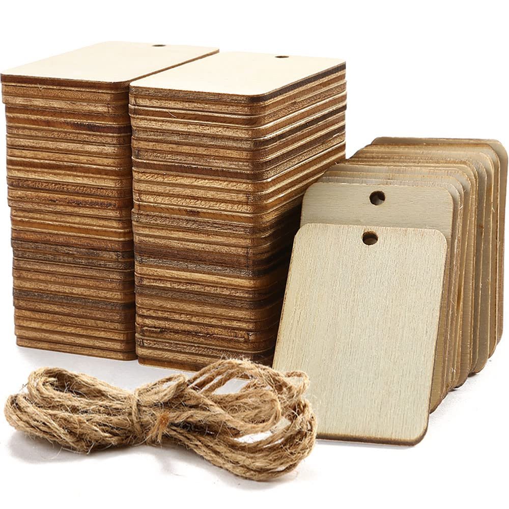 Stacks of unfinished wood rectangle cutouts with pre-drilled holes and a bundle of hemp rope on a white background.