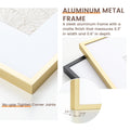 Close-up of gold and black aluminum picture frames, showing corner joints and dimensions.