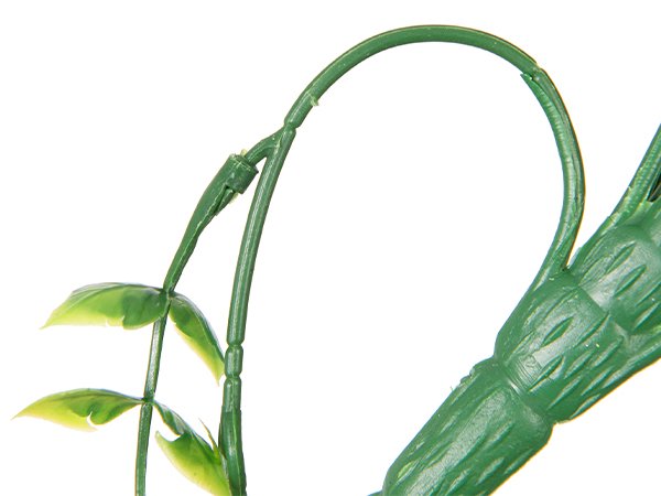 Close-up of artificial daisy flower stems and leaves on a white background, showing green plastic construction.