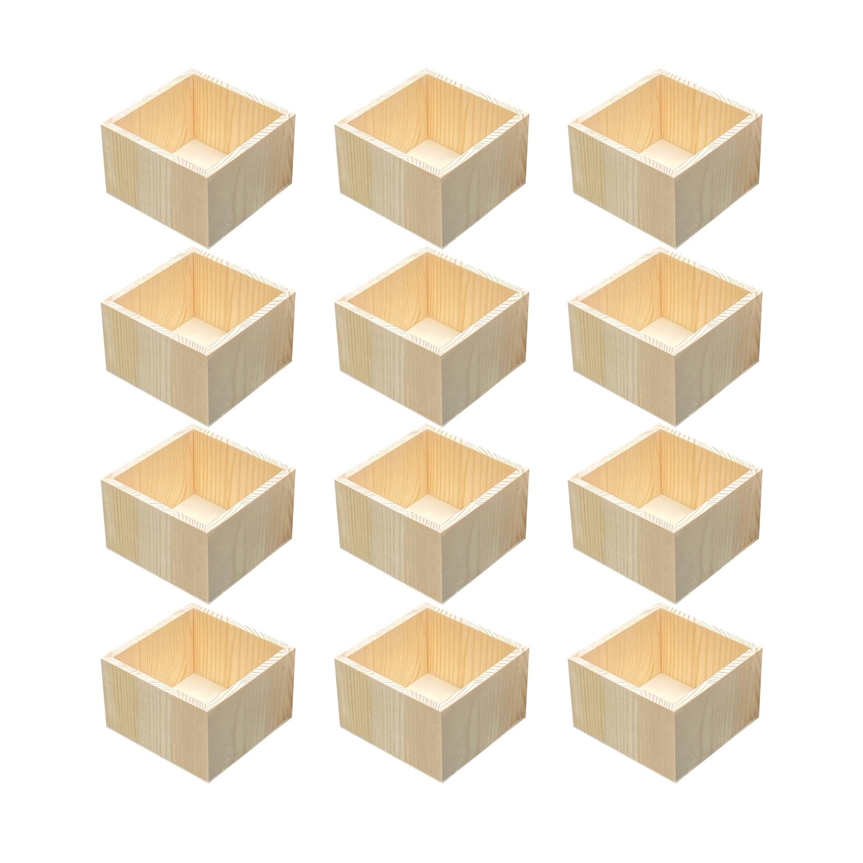 Twelve unfinished pine wood boxes arranged in a 4x3 grid on a white background.