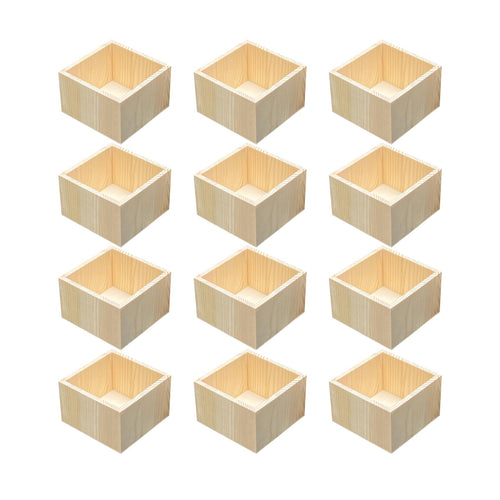 Twelve unfinished pine wood boxes arranged in a 4x3 grid on a white background.