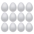 Twelve white polystyrene foam eggs arranged in three rows of four, shown from the front against a white background.