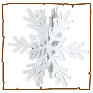 White wooden 3D snowflake table decor, close-up front view