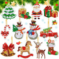 Collection of 12 diamond art Christmas ornament keychain kits including Santa, snowman, tree, truck, bells, horse, reindeer, stocking, candy cane, and candle.