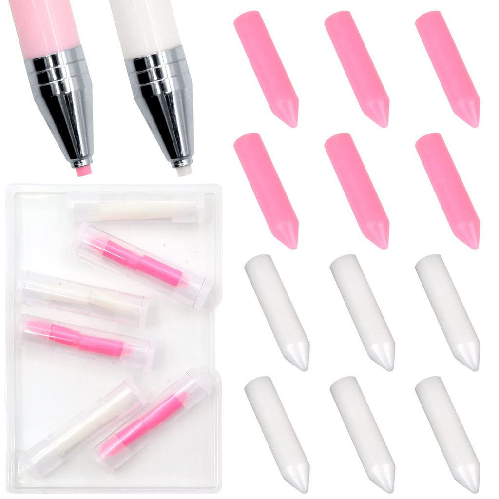 Diamond painting wax refills in pink and white, with two applicator pens and a storage box.