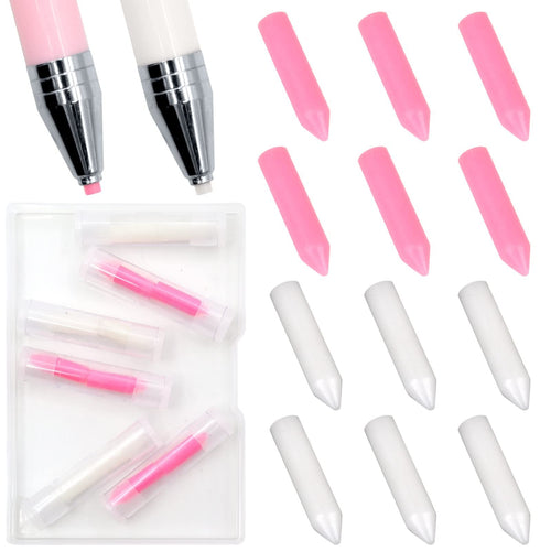 Diamond painting wax refills in pink and white, with two applicator pens and a storage box.