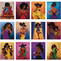 Collage of 12 pre-drawn canvases featuring stylish women holding wine glasses, dressed in elegant attire.