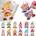 Diamond painting gnome bookmarks in various designs, including patriotic and seasonal themes, displayed on a white background.
