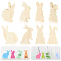 Set of unfinished wooden bunny cutouts and decorated Easter bunny signs