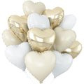 Cluster of 18-inch heart-shaped foil balloons in cream white, white, and light gold colors.