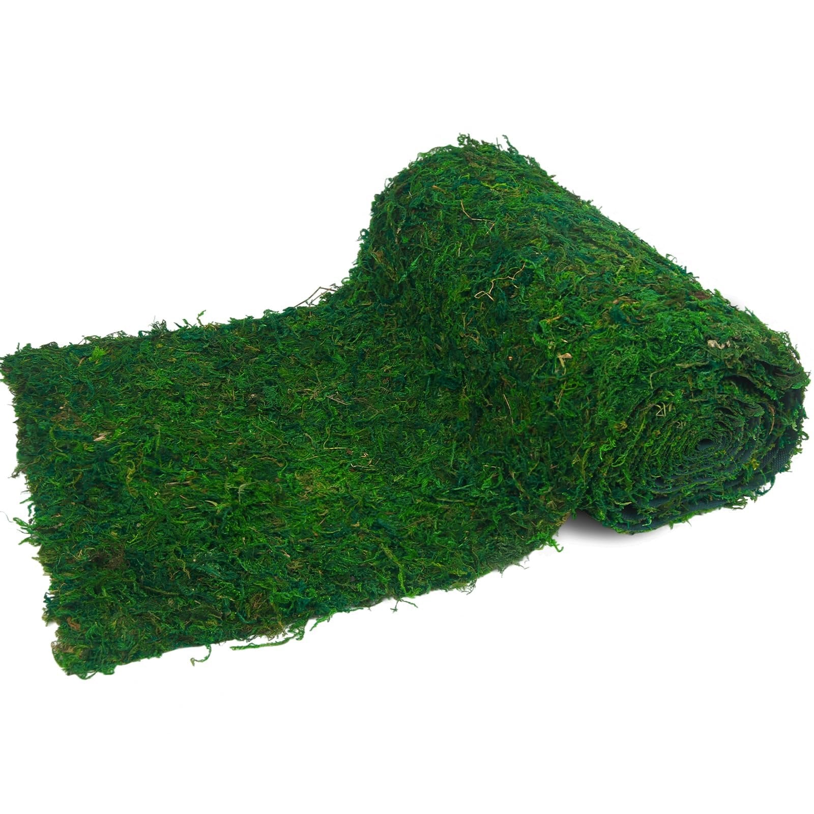 Roll of preserved green moss for crafts and decor, shown from an angle on a white background.