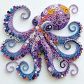 Purple octopus diamond painting kit with crystal rhinestones, front view on white background.