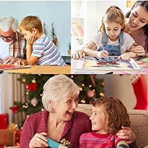 Collage of three lifestyle images showing families doing diamond art painting together, including a grandfather and grandson, a mother and daughter, and a grandmother and granddaughter.