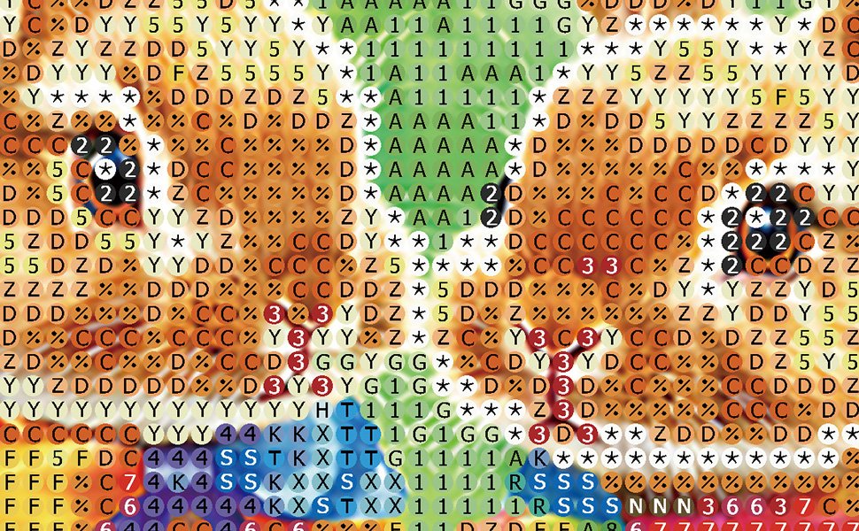 Diamond painting canvas showing a close-up of a cat's face with colorful diamond drills arranged in a grid pattern.