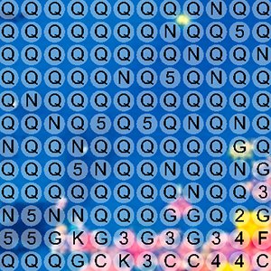 Diamond painting grid with letters and numbers on a blue background with coral and fish