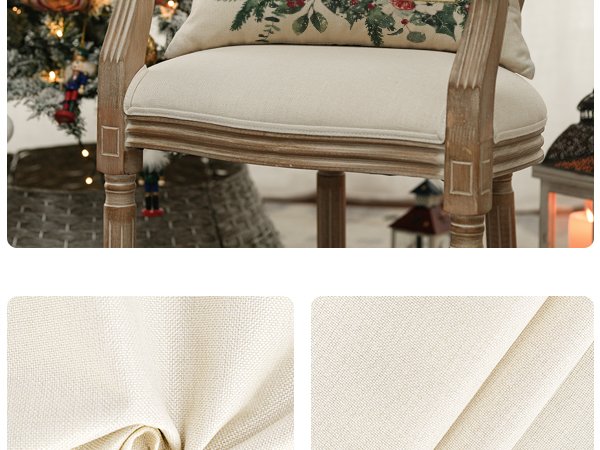 Christmas eucalyptus mistletoe throw pillow cover on a chair with a Christmas tree in the background