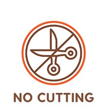 Graphic icon of scissors crossed out with text NO CUTTING below