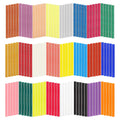 Assortment of 120 mini hot glue sticks in 24 glitter and solid colors, arranged in rows on a white background.
