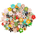 Assortment of 120 colorful enamel flower charms with gold-plated zinc alloy findings for jewelry making.