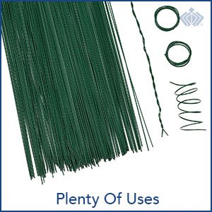 Green paddle wire spool and various wire samples including twisted and coiled pieces.