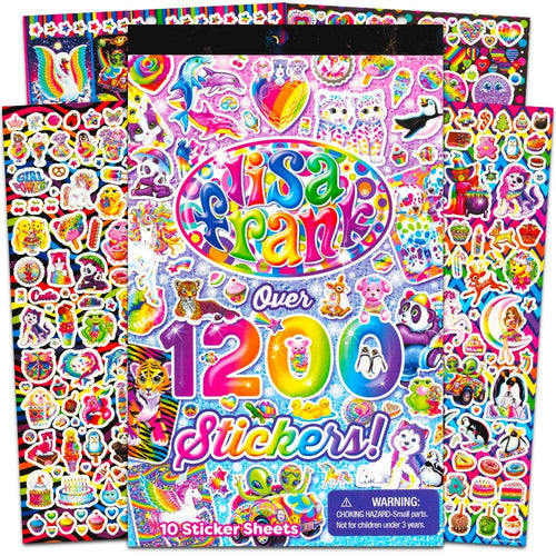 Collection of sticker sheets and a tablet book featuring colorful designs and over 1200 stickers.
