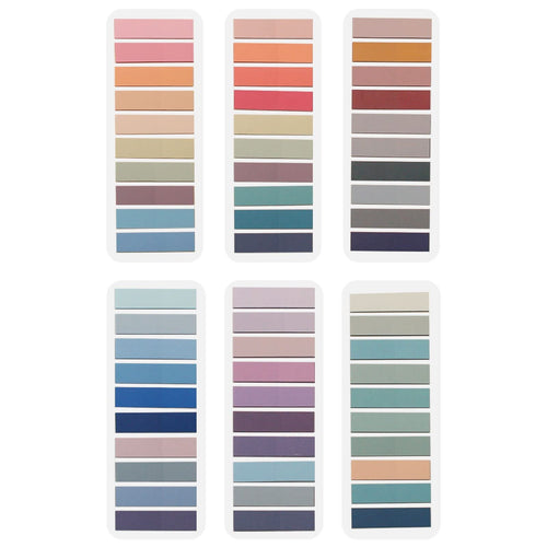 Six sets of Morandi colored sticky note tabs arranged in vertical columns on a white background.