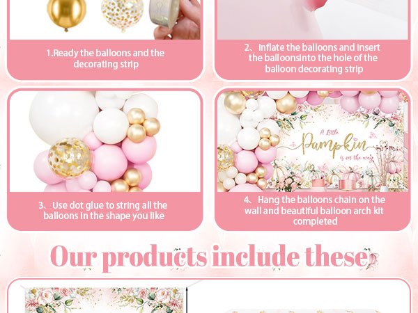 Baby shower decoration kit assembly instructions with balloons and banner